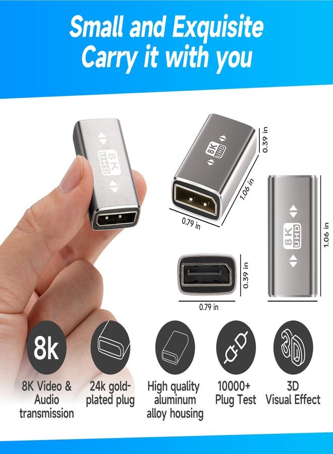 Togconn 8K DisplayPort (DP) Coupler Adapter 2 Pack, DisplayPort (DP) 1.4 Female to Female Aluminum Alloy Shell Extender Connector, Supports 8K@60Hz, 4K@144Hz, 4K@120Hz,2K for HDTV, Monitors, Laptop, Projector - Image 2